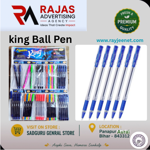 King Ball Pen – स्मूद राइटिंग बॉल पेन | छात्रों, ऑफिस और दैनिक उपयोग के लिए | ₹5 प्रति पीस